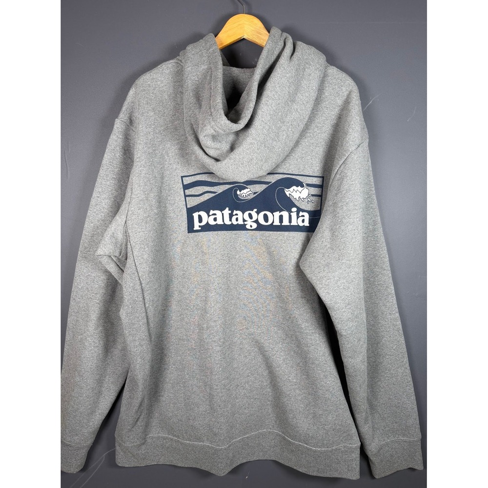 Patagonia Mens XXL Uprisal Hoodie Grey Great Wave Back Graphic Sweatshirt